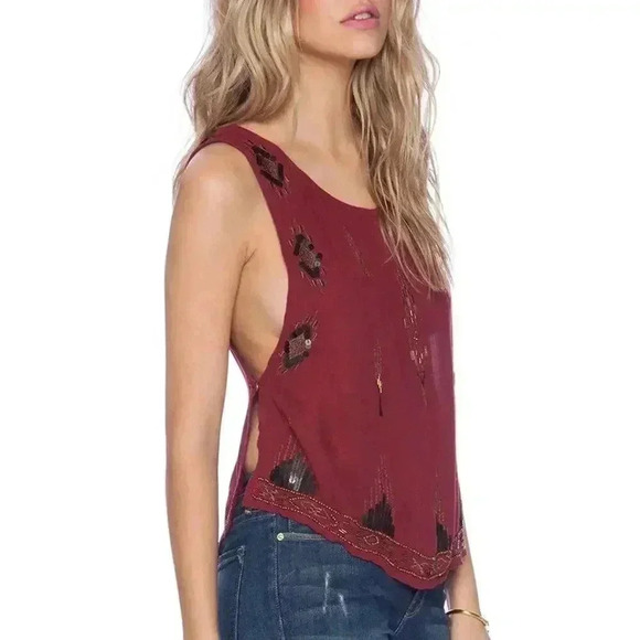 Free People Bad Girls Do it Well Rust Orange Embellished Tank Boho Chic Size XS - Picture 2 of 12